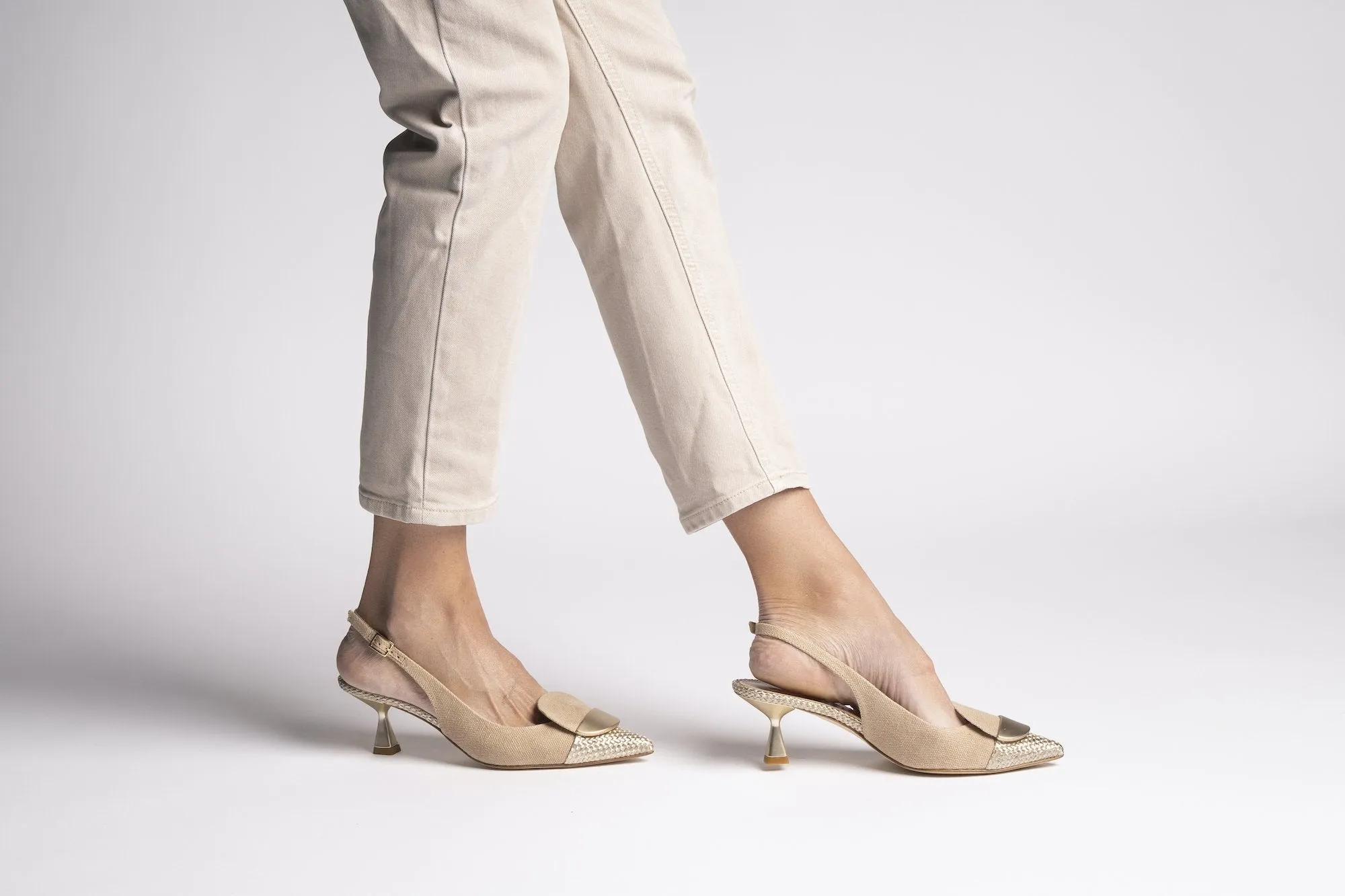 Lino Gold Sling Back Pumps