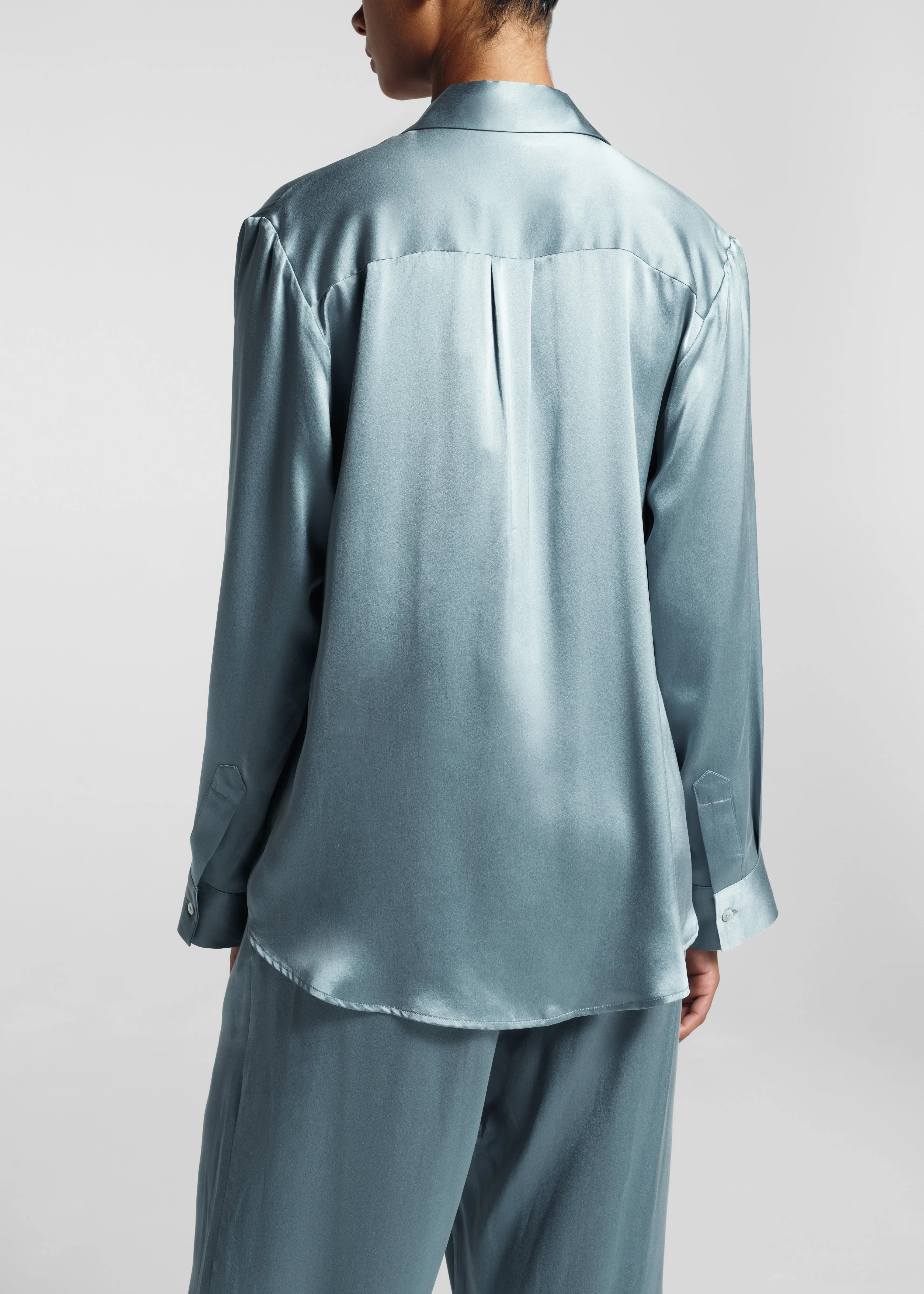 London Pyjama Top Dust Blue Silk