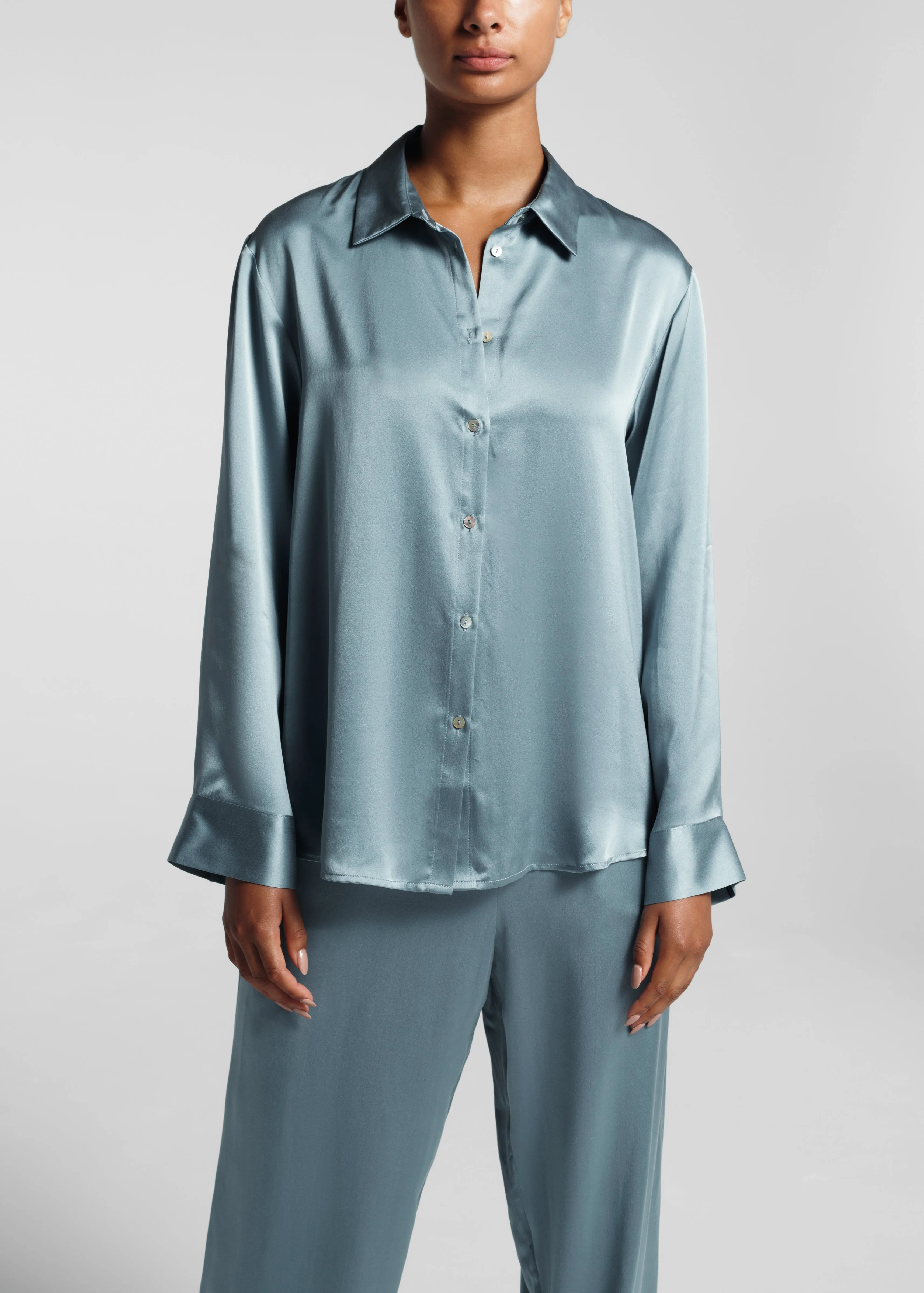 London Pyjama Top Dust Blue Silk