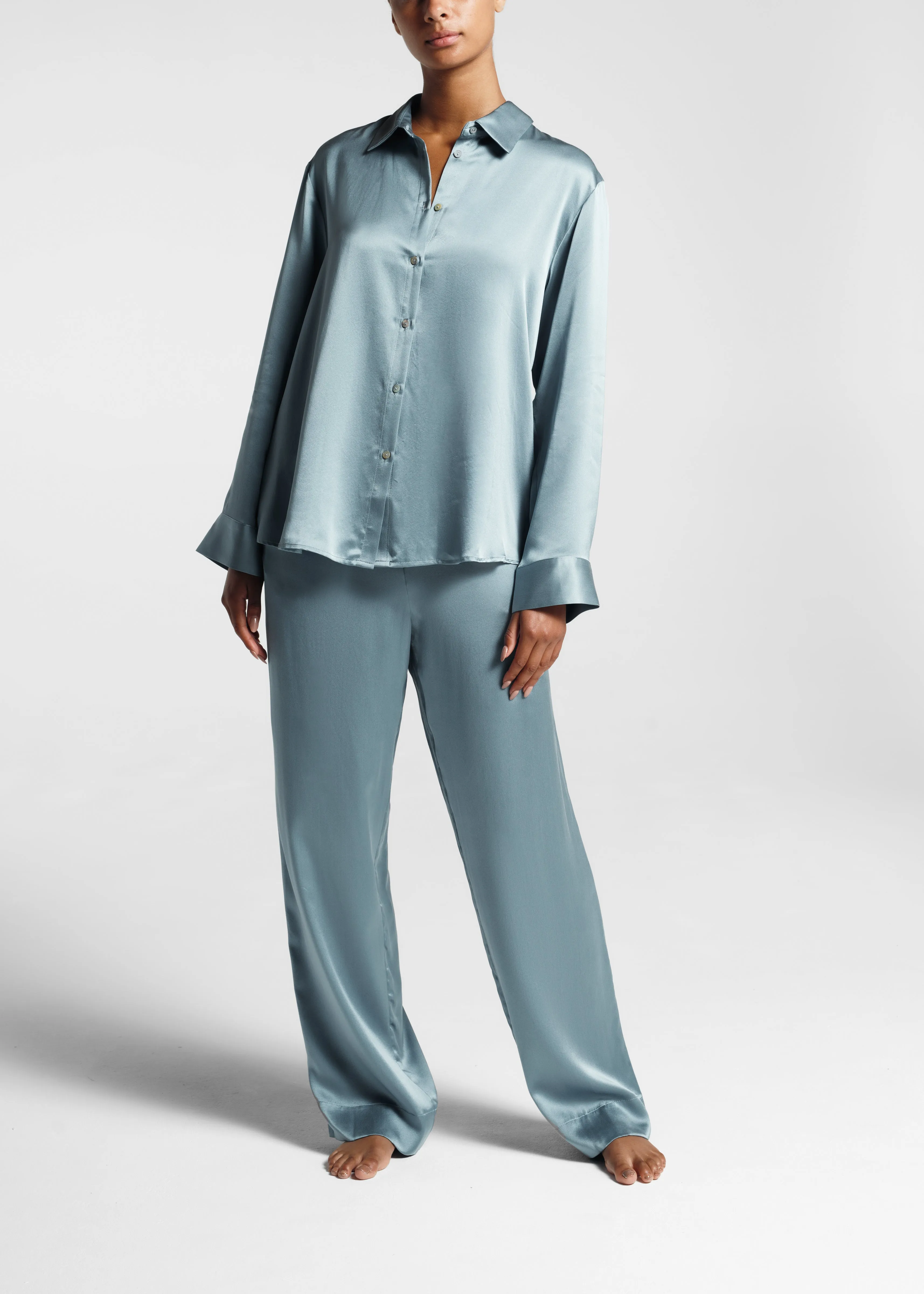 London Pyjama Top Dust Blue Silk