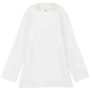 Long-Sleeved White Half-Collar T-Shirt