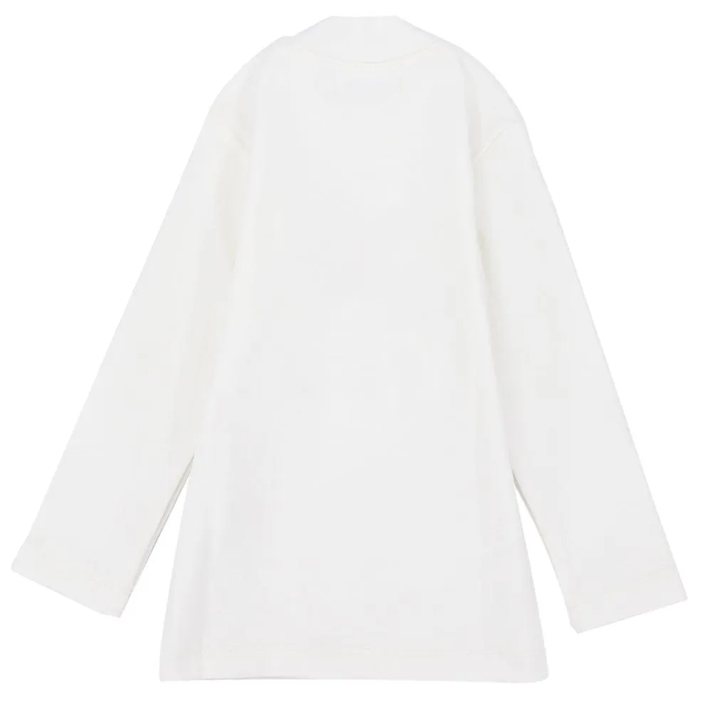 Long-Sleeved White Half-Collar T-Shirt