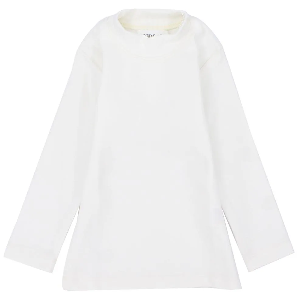 Long-Sleeved White Half-Collar T-Shirt