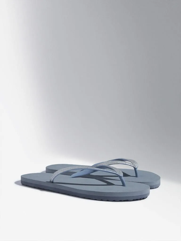 LUNA BLU Light Grey Shimmer Detailed Flip-Flop