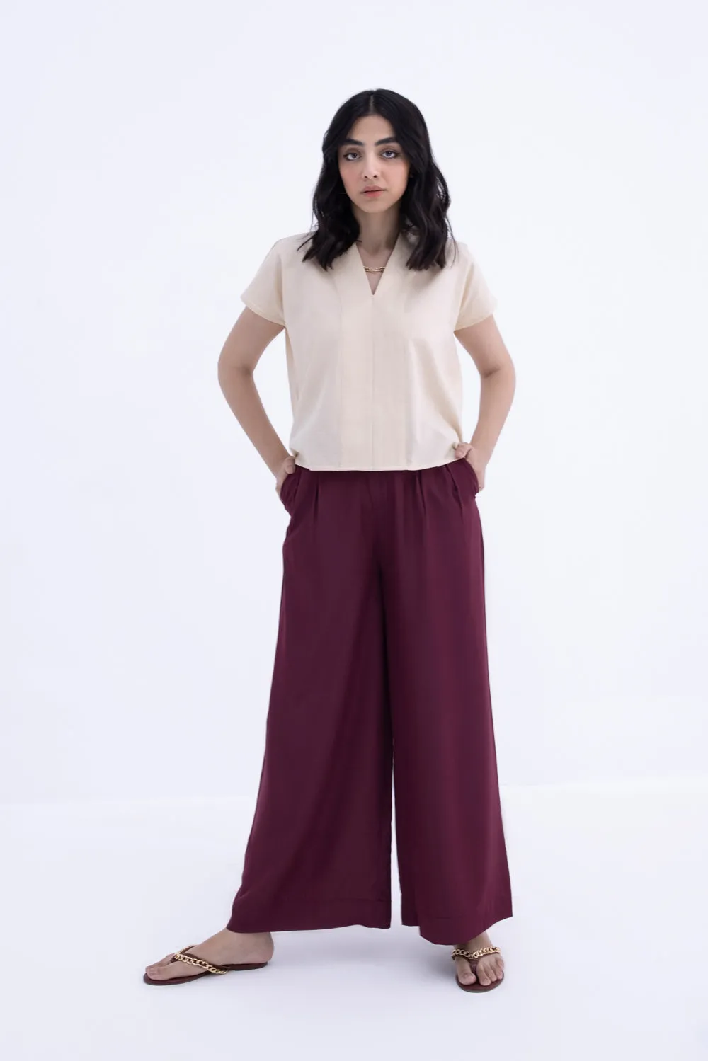 Maroon Belted Culottes