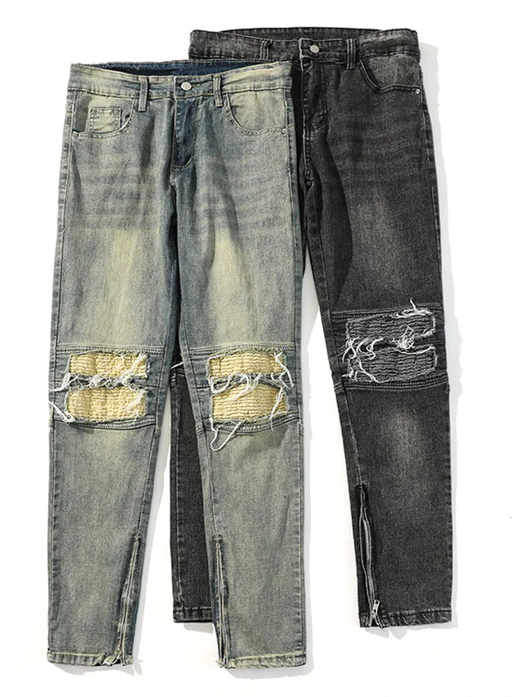 Men'S Zip Ripped Jeans