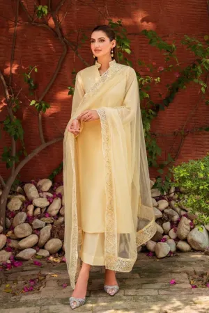 Natasha Kamal - Lemon Yellow Embroidered 3 Piece - Pearl