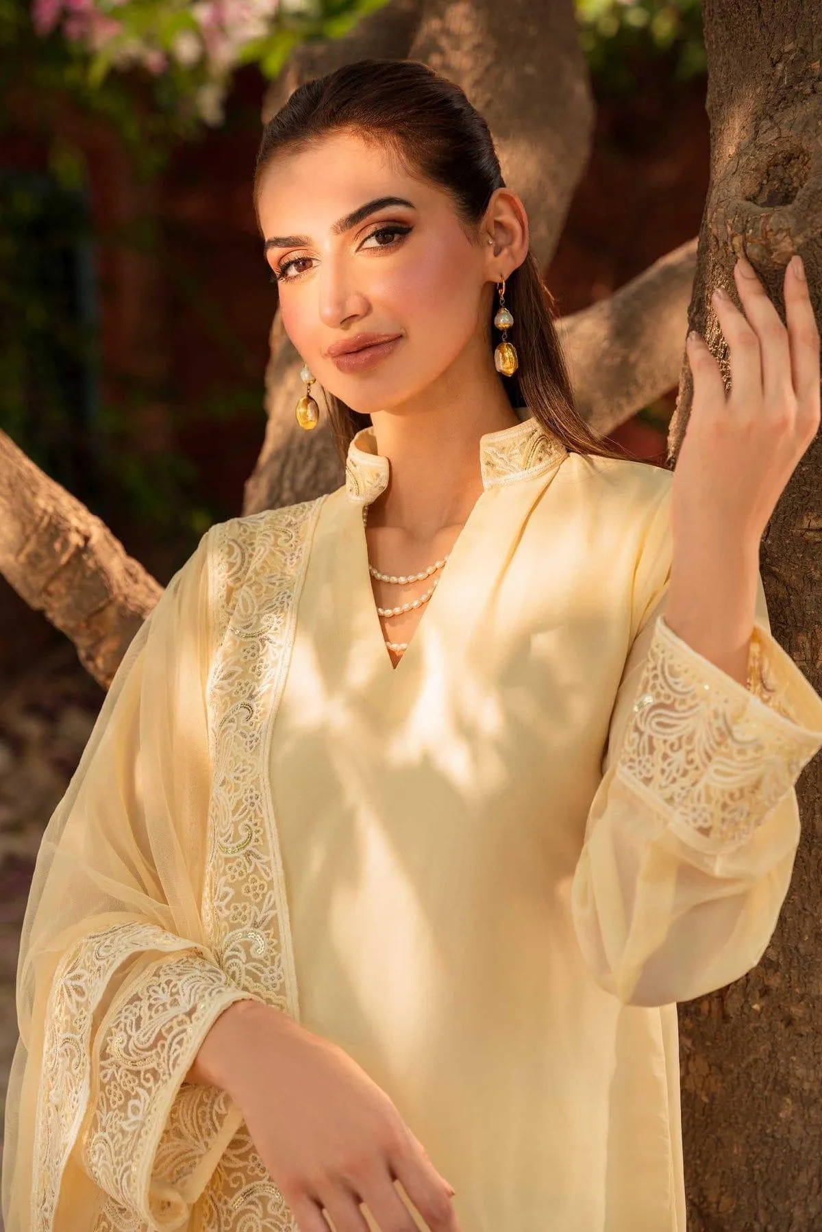 Natasha Kamal - Lemon Yellow Embroidered 3 Piece - Pearl