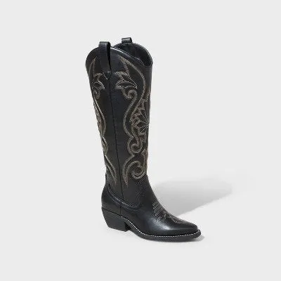 Open Box - Women's Kenzi Tall Western Dress Boots with Memory Foam Insole - Wild Fable Black 8