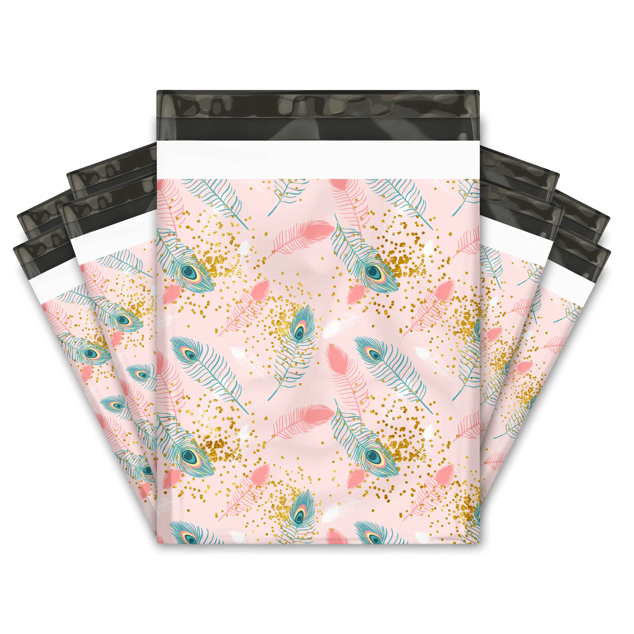 Oxo-Biodegradable 10x13" Pink Peacock Designer Poly Mailers Shipping Envelopes Premium Printed Bags