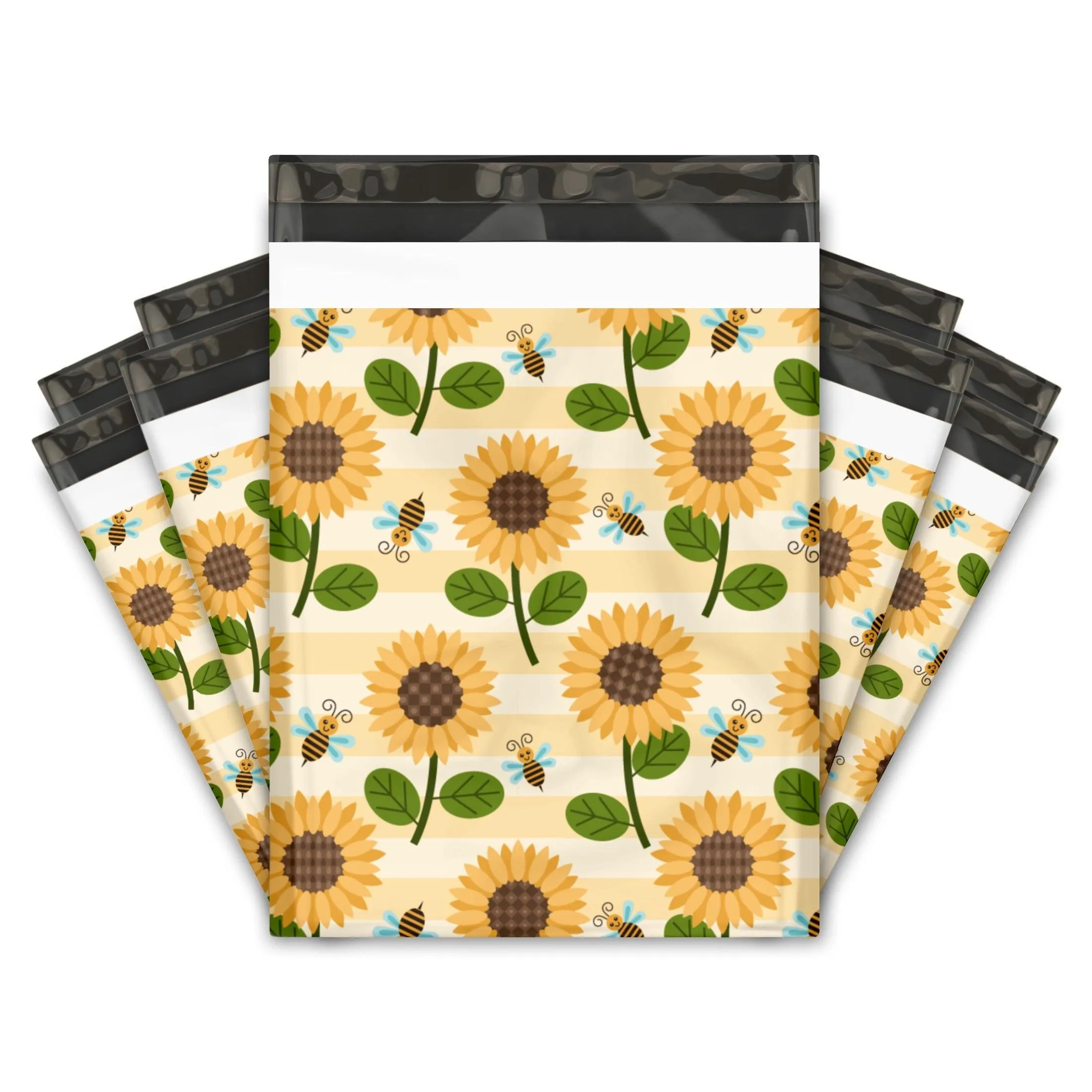 Oxo-Biodegradable 10x13" Sunflowers and Bumble Bees Designer Poly Mailers Shipping Envelopes Premium Printed Bags