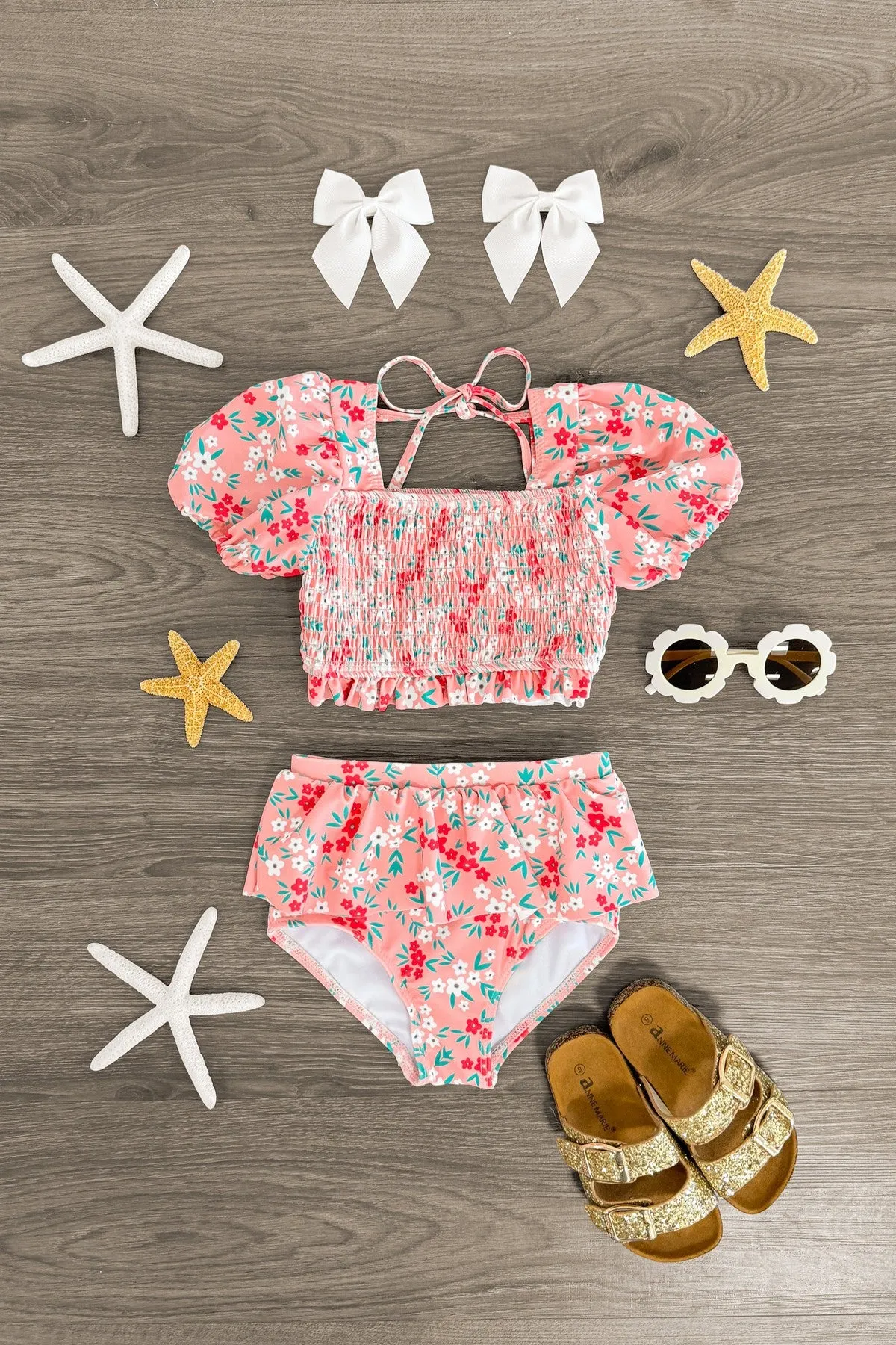 Pink Floral Ruffle Bikini