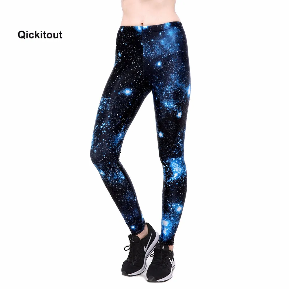 Qickitout 2018 Women Fashion Leggings Black Galaxy Blue Cloud Casual Style High Waist Long Pants Breathable Quick Dry Trousers