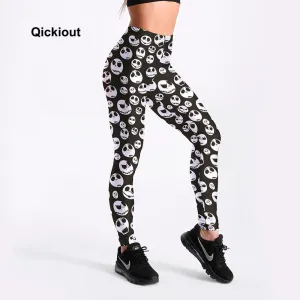 Qickitout Leggings women's jeggings fitness fashion Workout Black leggings Funny skull evil pants Smile Digital Print leggings