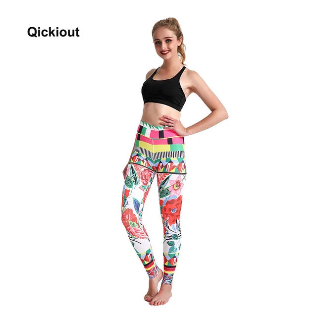 Qickitout Women Push Up Leggings Casual Workout Black Polyester Legging High Waist Bow Leggings Jeggings Women Digital Print