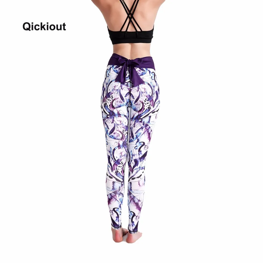 Qickitout Women Push Up Leggings Casual Workout Black Polyester Legging High Waist Bow Leggings Jeggings Women Digital Print