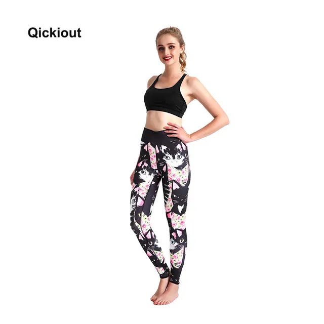 Qickitout Women Push Up Leggings Casual Workout Black Polyester Legging High Waist Bow Leggings Jeggings Women Digital Print