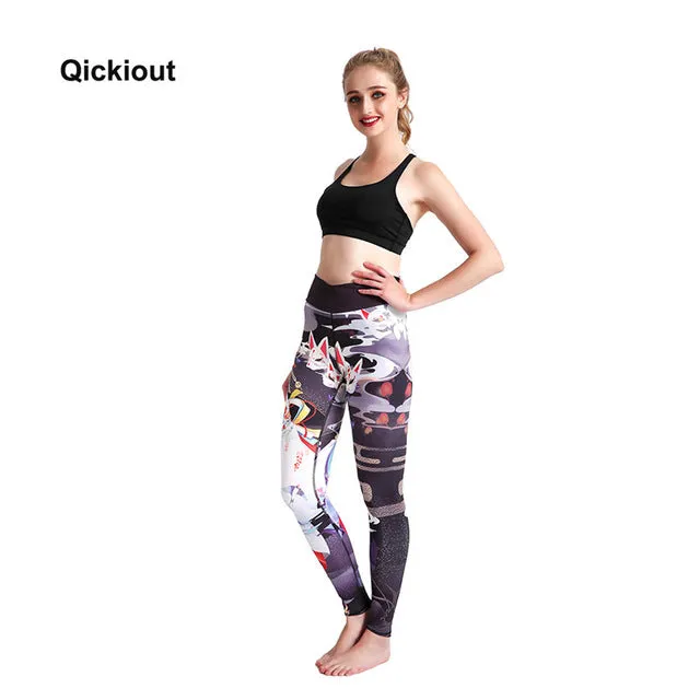 Qickitout Women Push Up Leggings Casual Workout Black Polyester Legging High Waist Bow Leggings Jeggings Women Digital Print