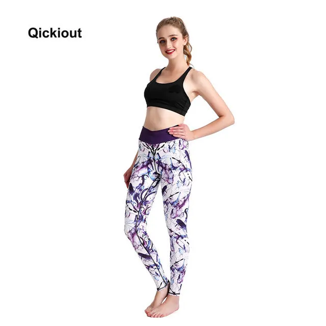 Qickitout Women Push Up Leggings Casual Workout Black Polyester Legging High Waist Bow Leggings Jeggings Women Digital Print