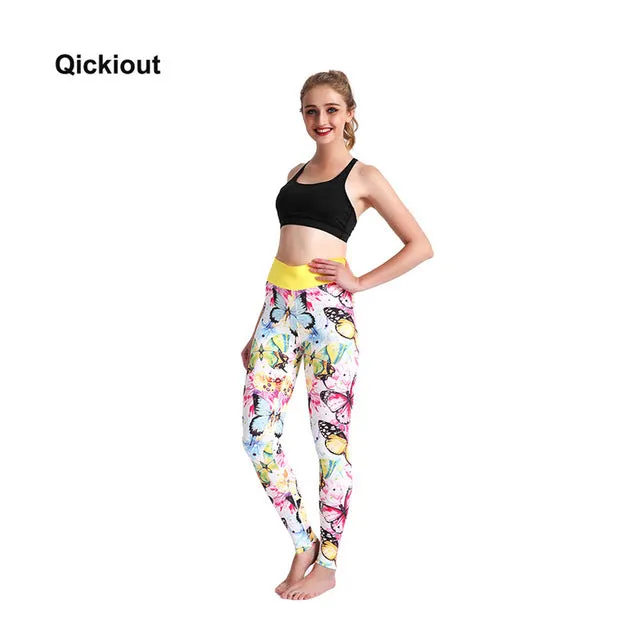 Qickitout Women Push Up Leggings Casual Workout Black Polyester Legging High Waist Bow Leggings Jeggings Women Digital Print