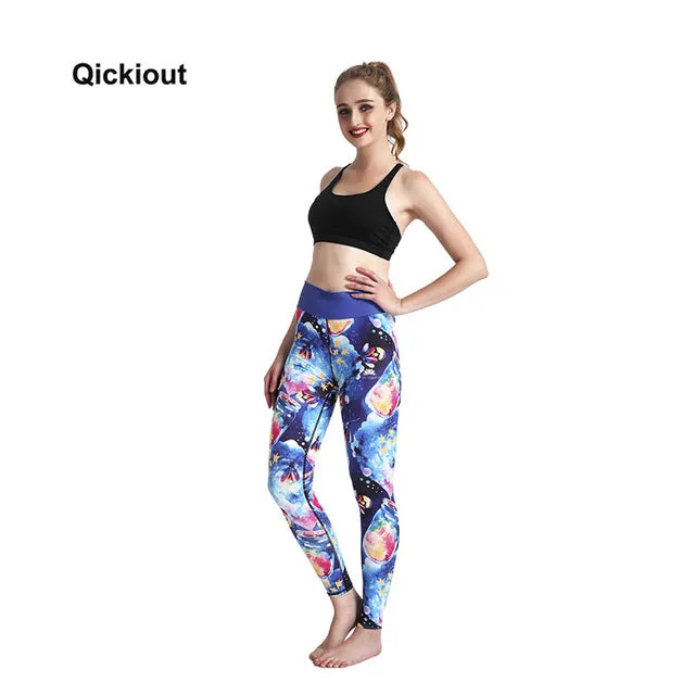 Qickitout Women Push Up Leggings Casual Workout Black Polyester Legging High Waist Bow Leggings Jeggings Women Digital Print