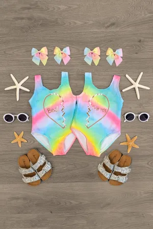 "Best Friends" Rainbow Heart BFF Swimsuit