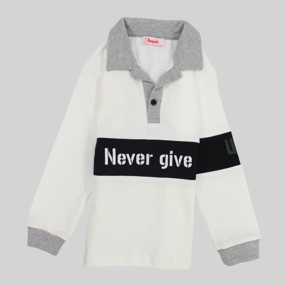 "Never Give Up" Long-Sleeved Polo Shirt