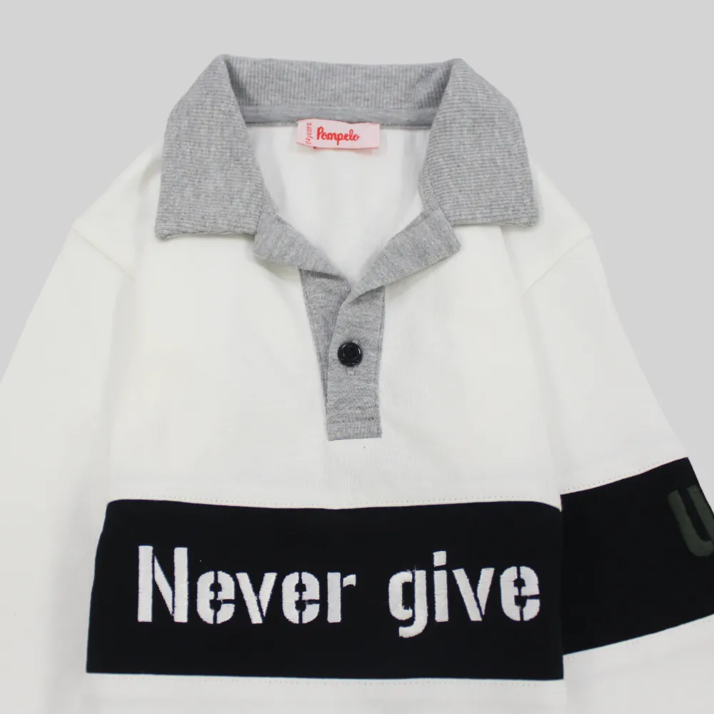 "Never Give Up" Long-Sleeved Polo Shirt