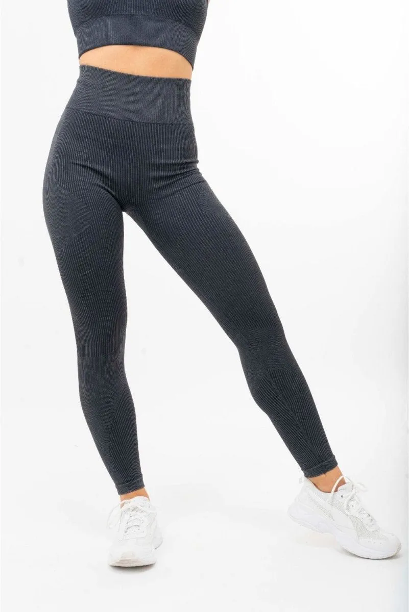 Ribbed Leggings - Scrunch Bum - Washed Charcoal