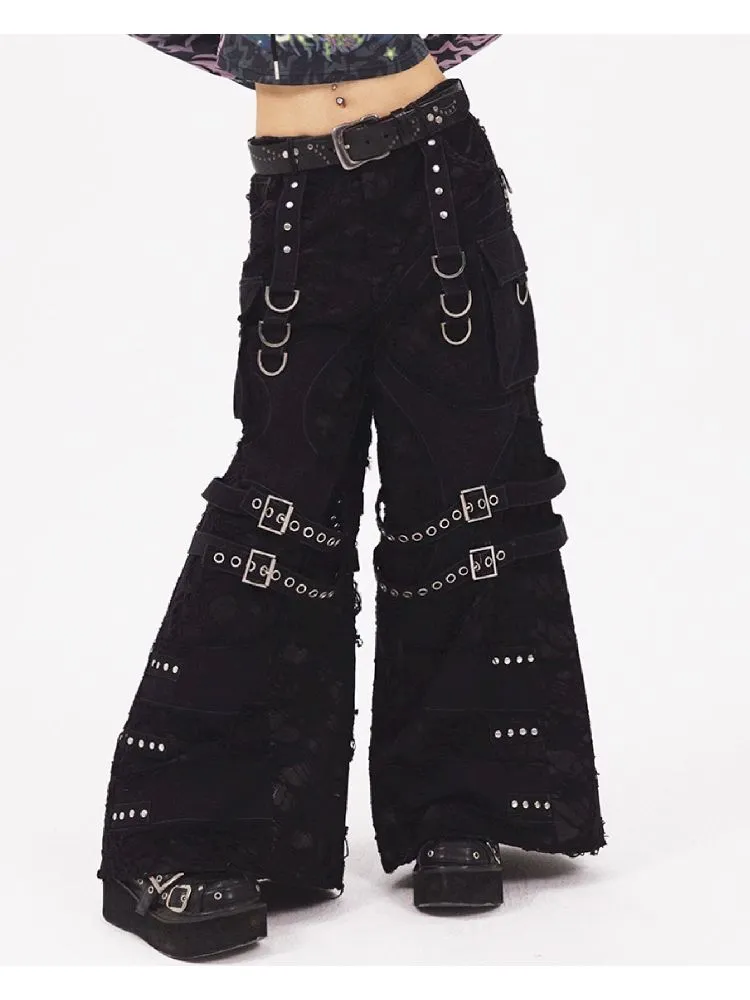 Ripped wide-leg jeans【s0000005965】