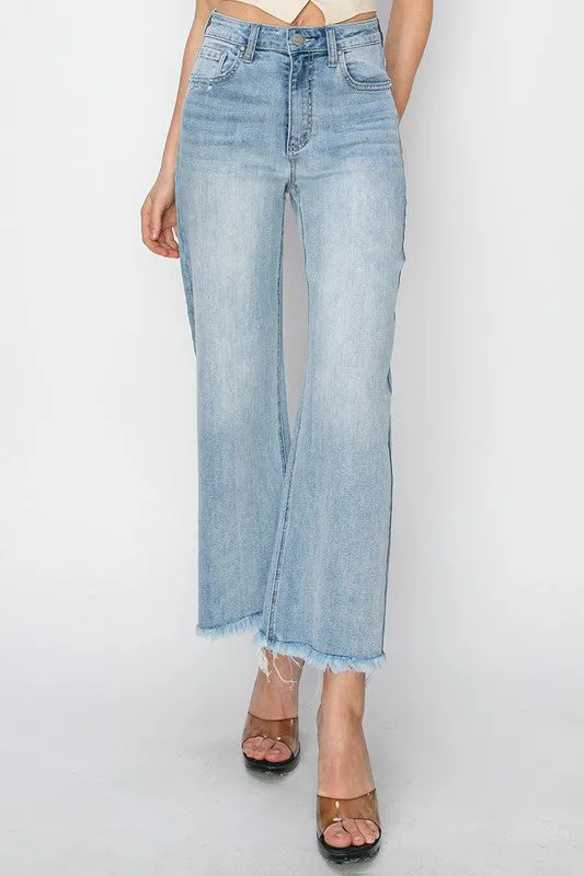 Risen Jeans High Rise Frayed Ankle Wide Jeans