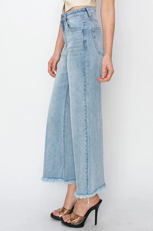 Risen Jeans High Rise Frayed Ankle Wide Jeans