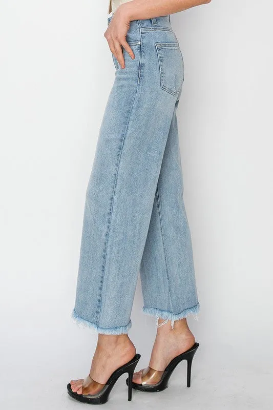 Risen Jeans High Rise Frayed Ankle Wide Jeans