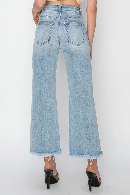 Risen Jeans High Rise Frayed Ankle Wide Jeans