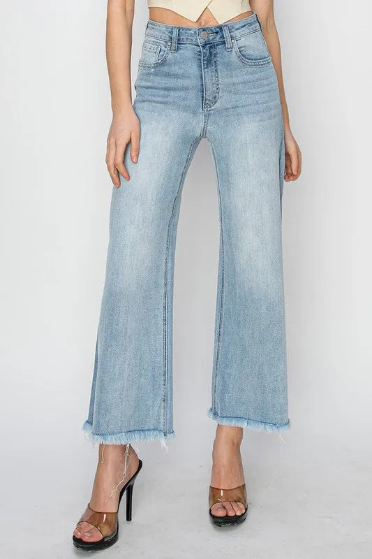 Risen Jeans High Rise Frayed Ankle Wide Jeans