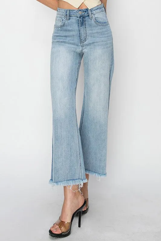 Risen Jeans High Rise Frayed Ankle Wide Jeans