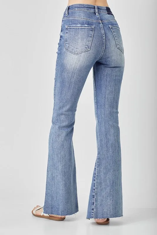 Risen Jeans High Rise Twisted Hem Flare Jeans