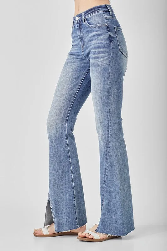 Risen Jeans High Rise Twisted Hem Flare Jeans