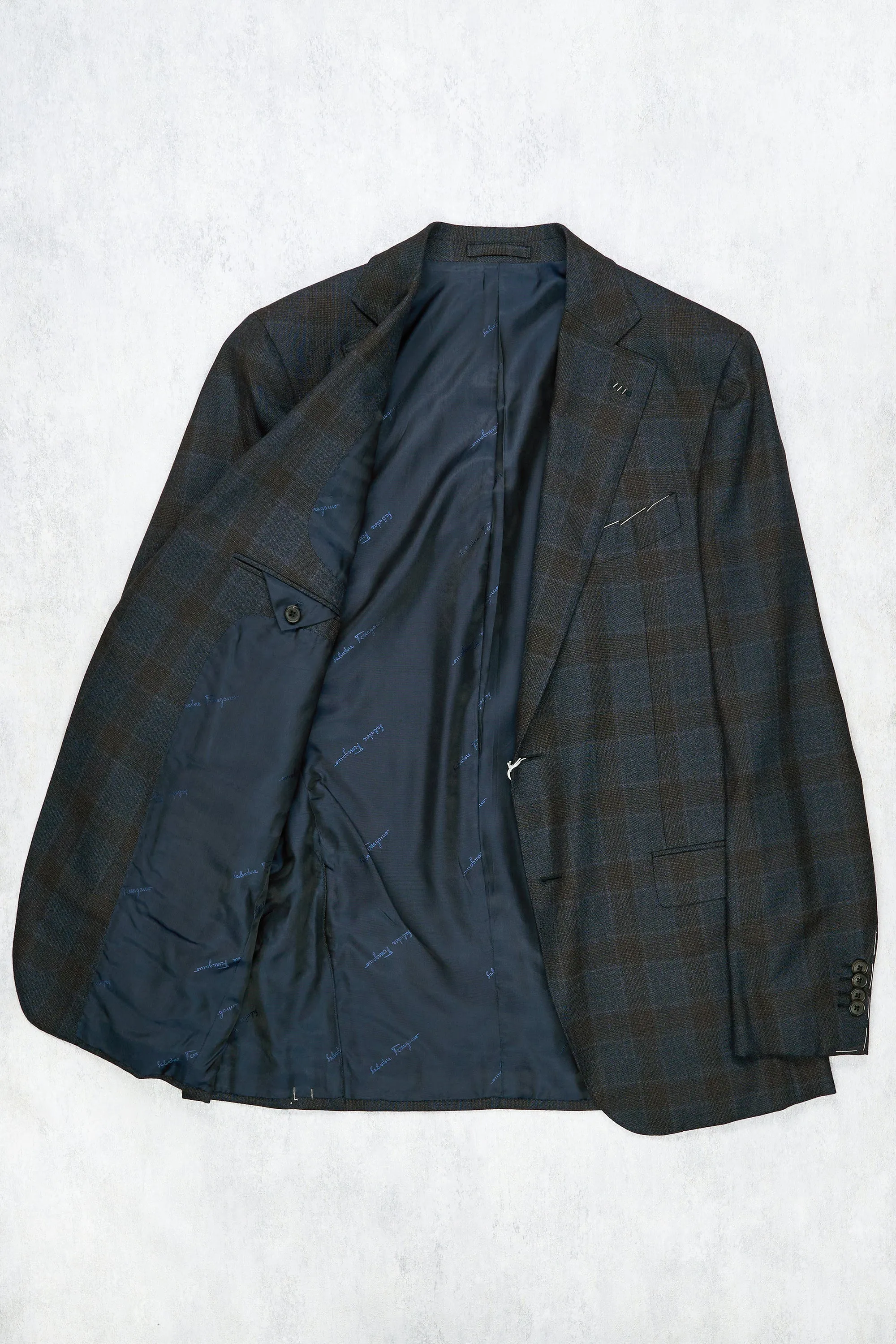 Salvatore Ferragamo Navy/Brown Check Wool Suit