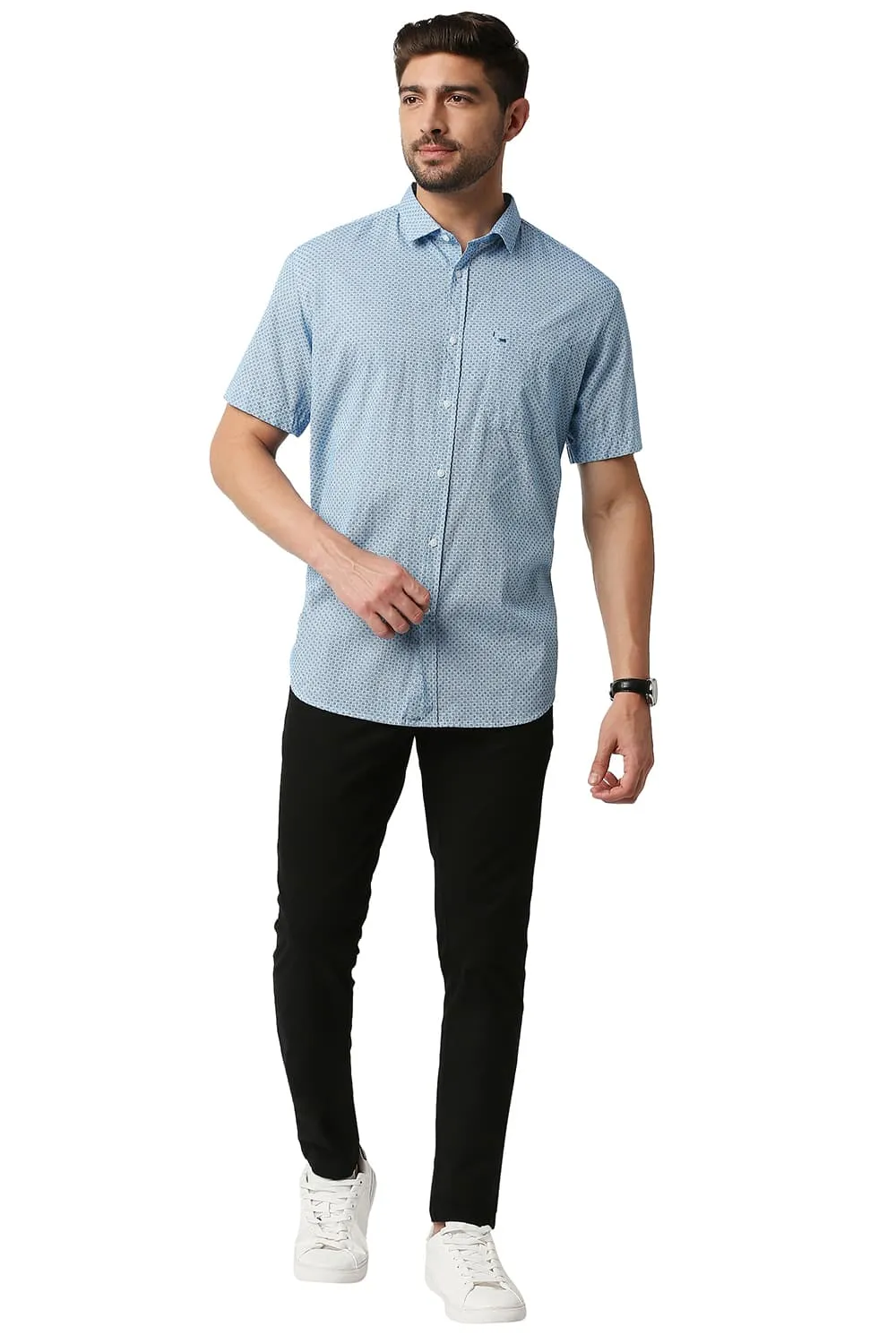 Slim Fit Poplin Printed Halfsleeves Shirt