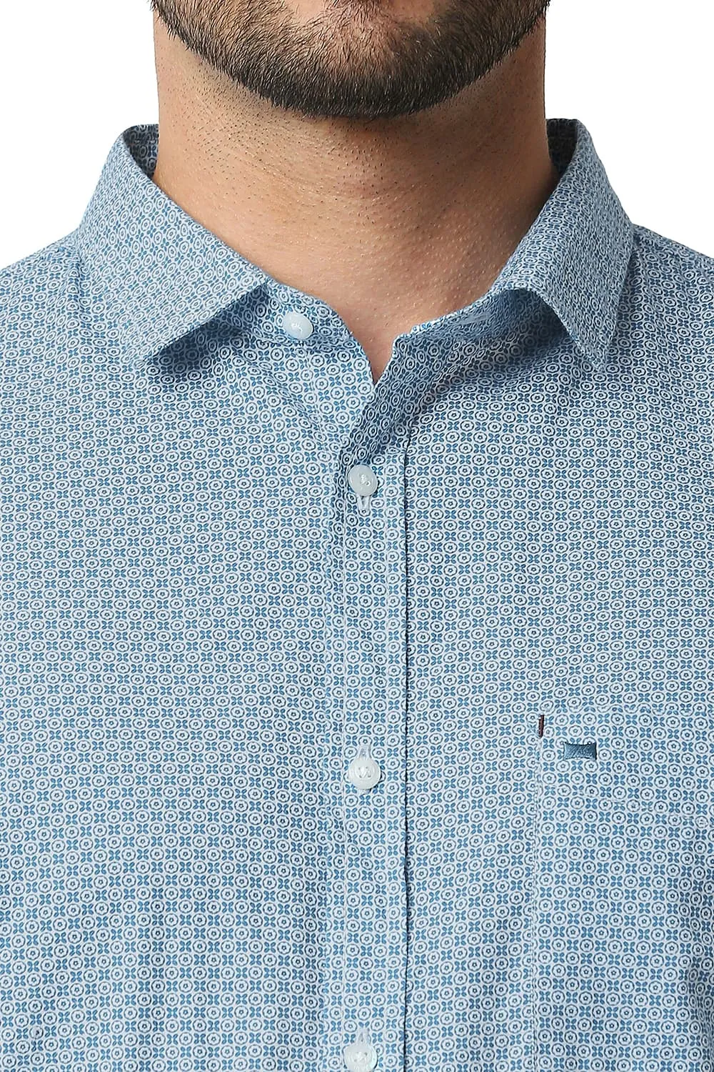 Slim Fit Poplin Printed Halfsleeves Shirt