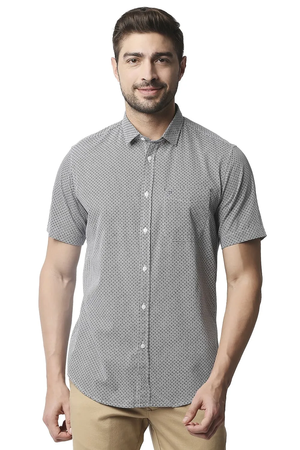 Slim Fit Poplin Printed Halfsleeves Shirt