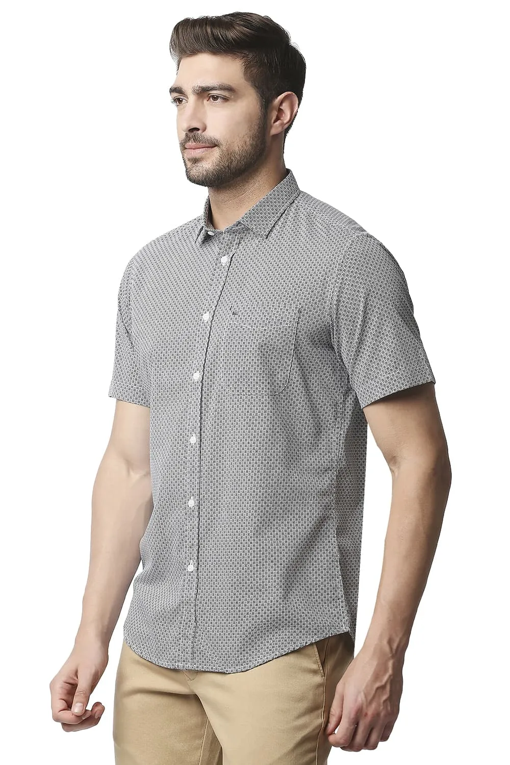 Slim Fit Poplin Printed Halfsleeves Shirt