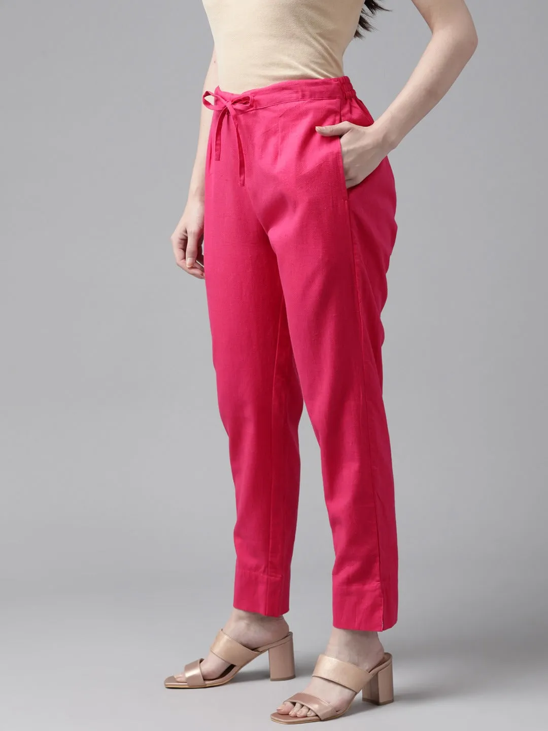 Solid Pink Cotton Trousers