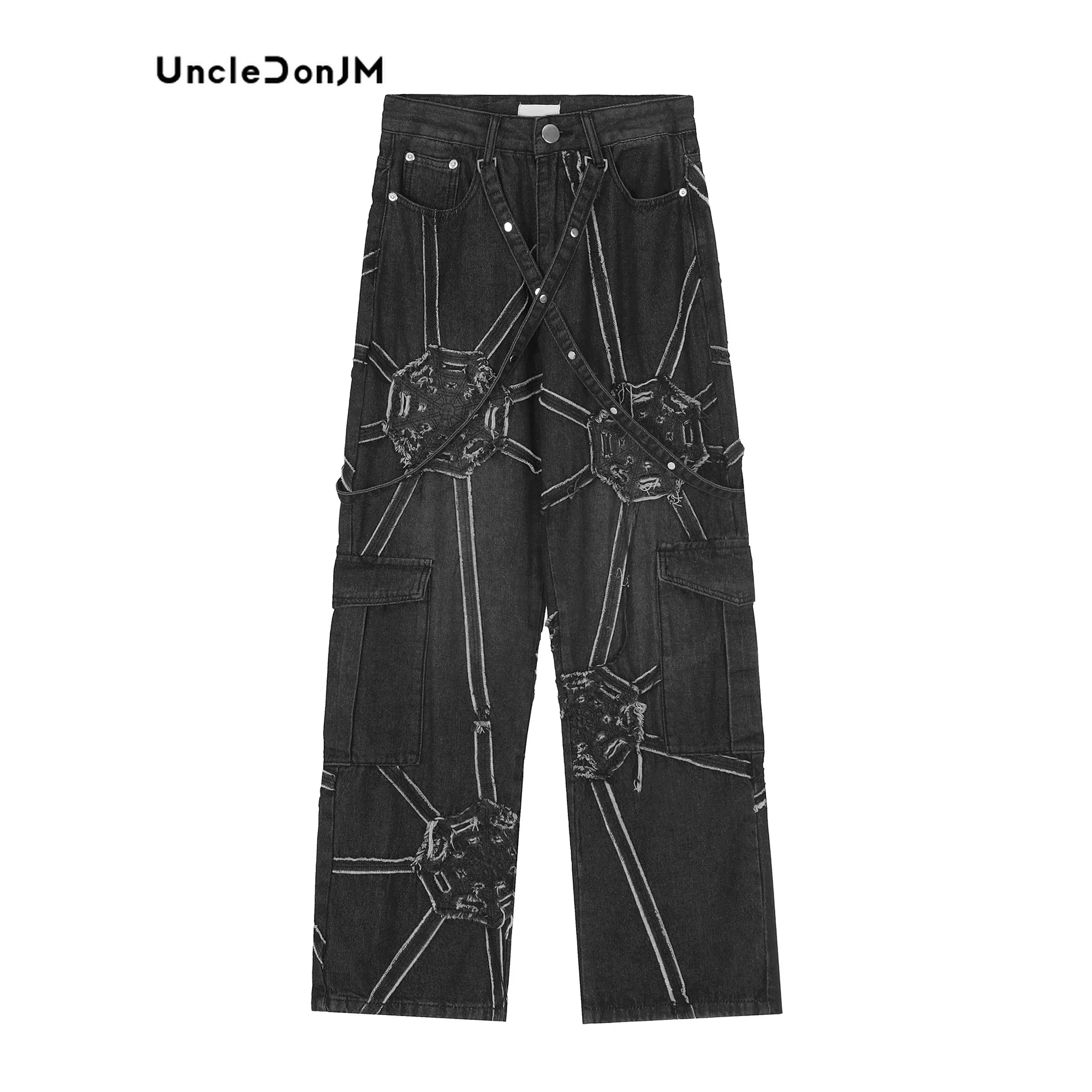 Spider Baggy Jeans Denim Black Loose Straight Cargo Y2k Wide Leg Jeans