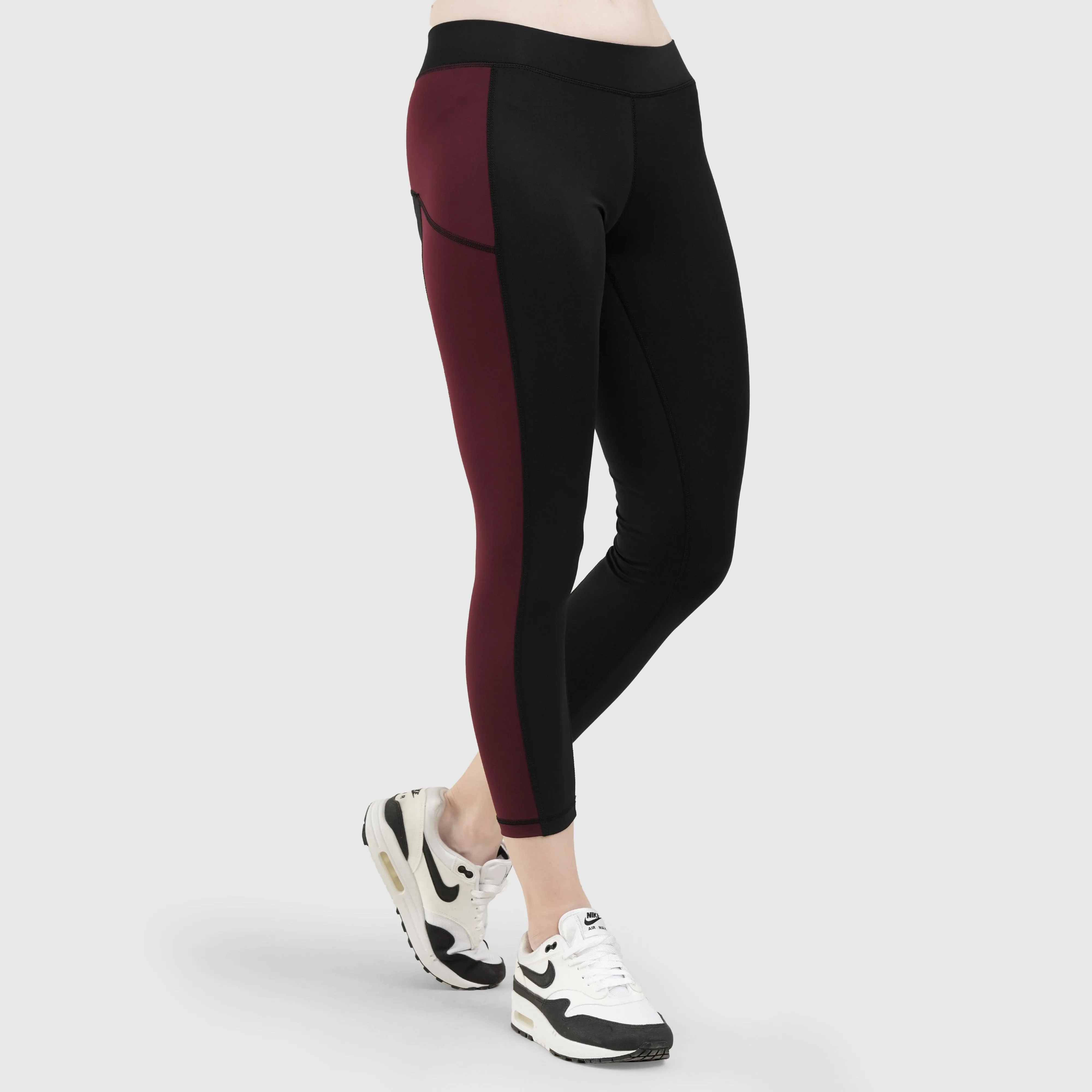 Time Leggings (Black-Maroon)