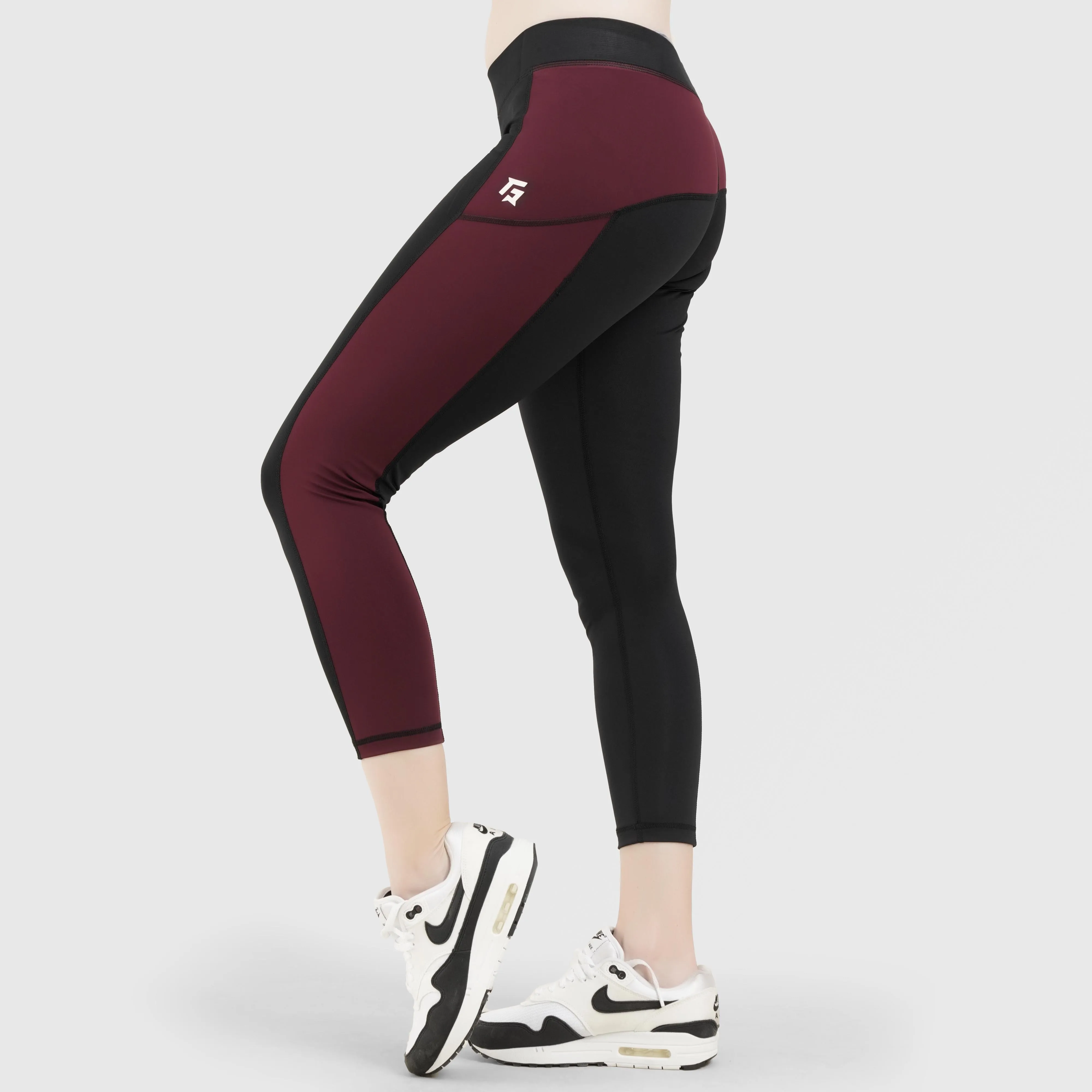 Time Leggings (Black-Maroon)