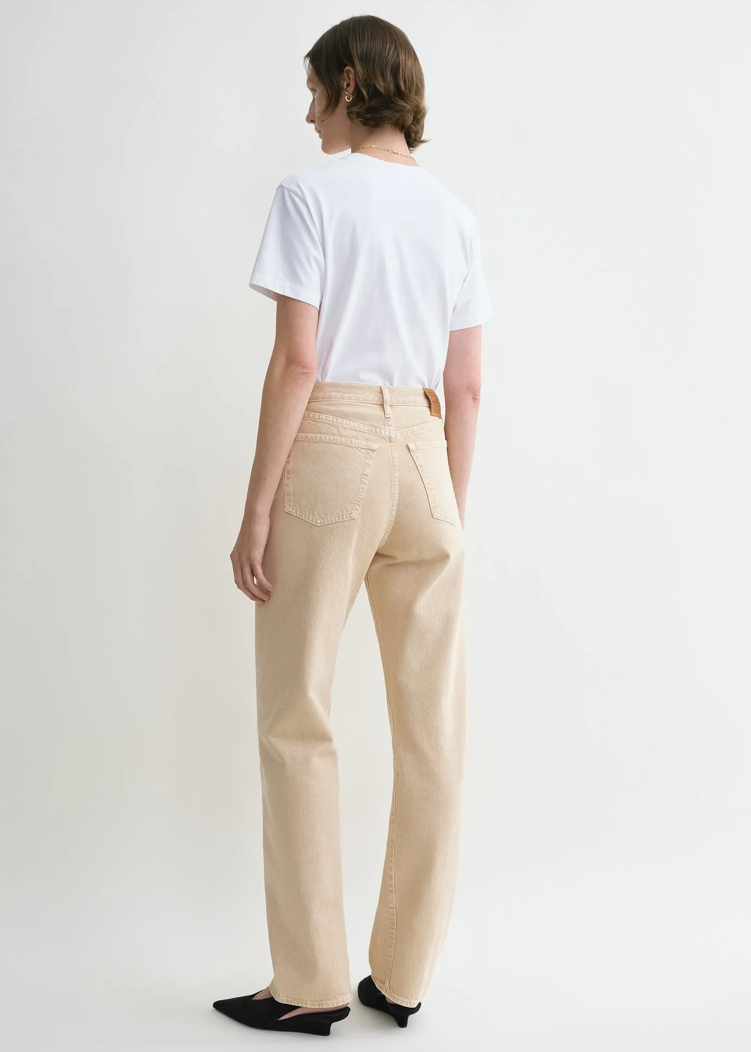 Twisted seam denim full length washed beige