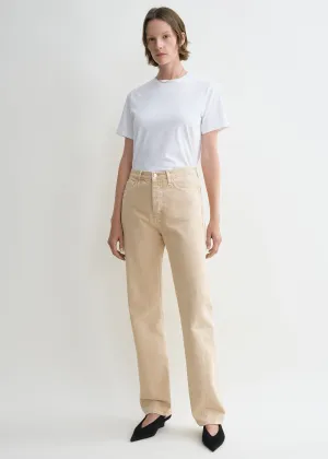 Twisted seam denim full length washed beige