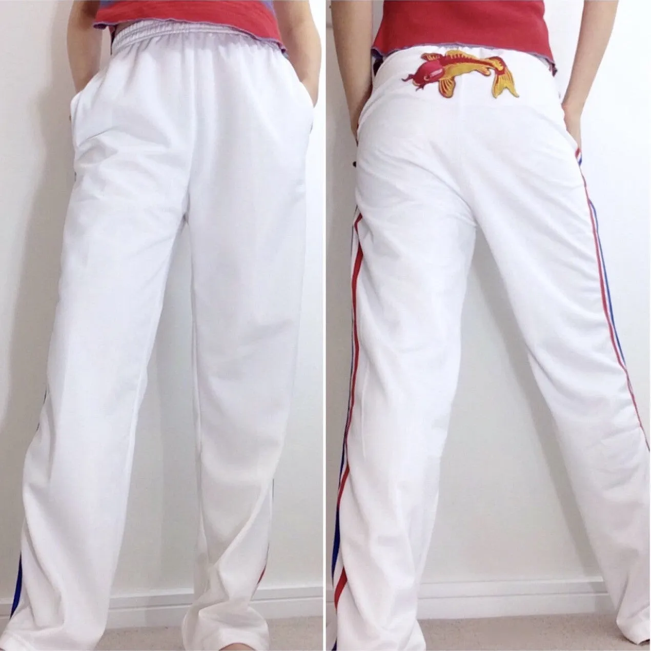 UNISEX FISH WHITE 3-STRIPE TRACKSUIT TROUSERS